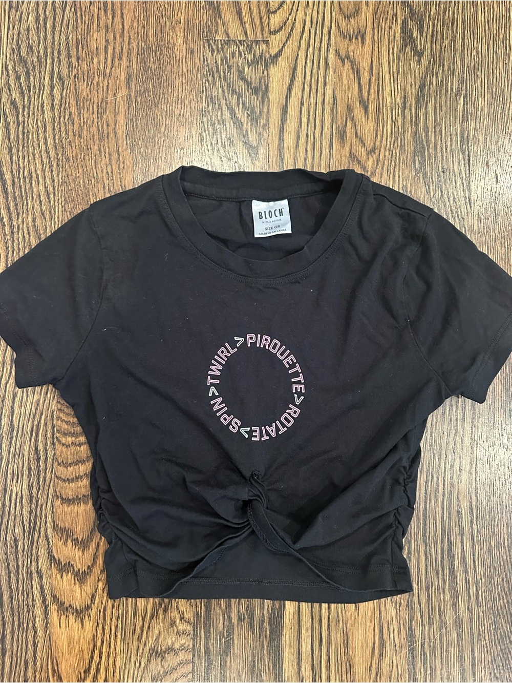 Bloch Black Cropped Tee with Pink Circular Dance Graphic